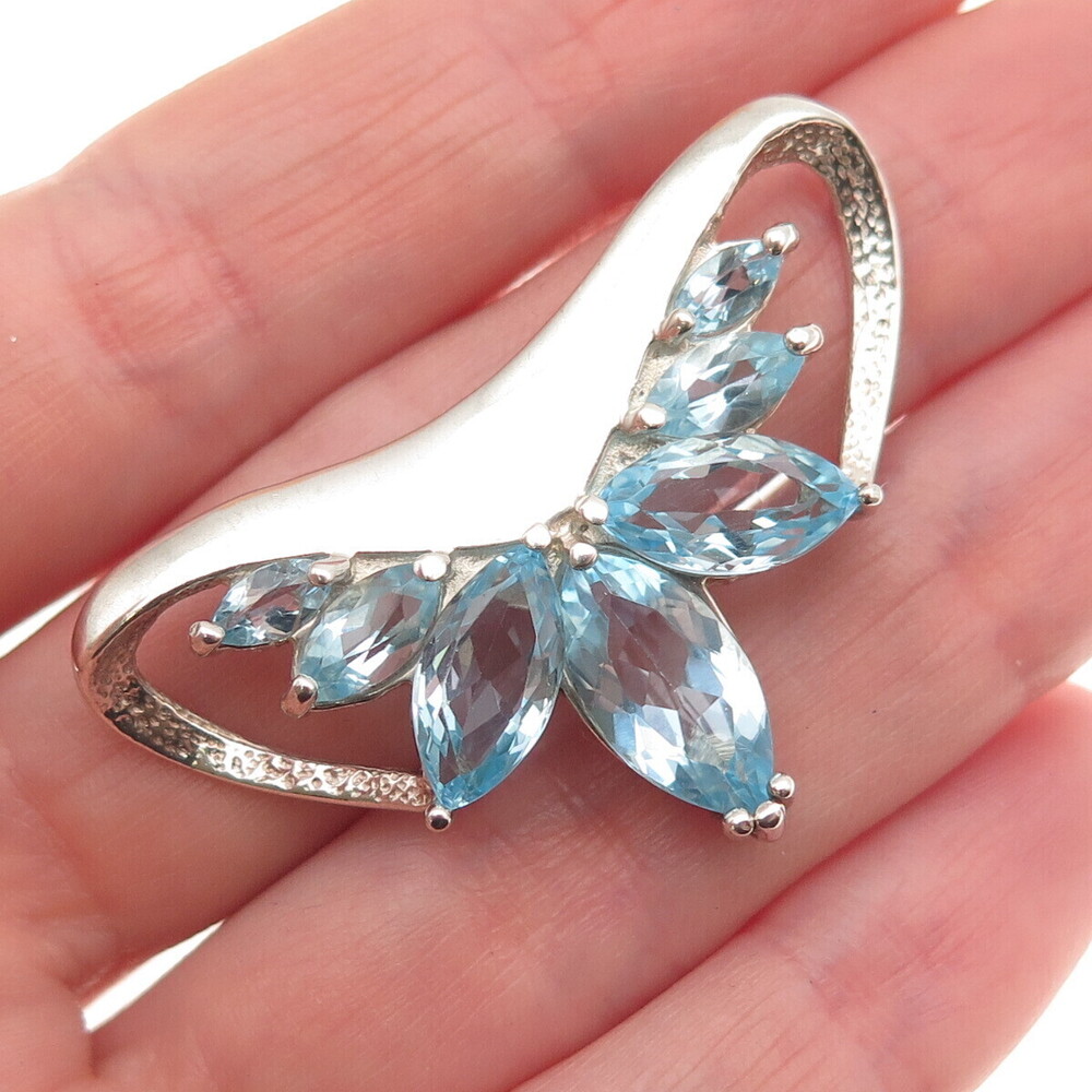 CHATEAU D'ARGENT Sterling Silver Vintage Real Blue Topaz Modernist Slide Pendant
